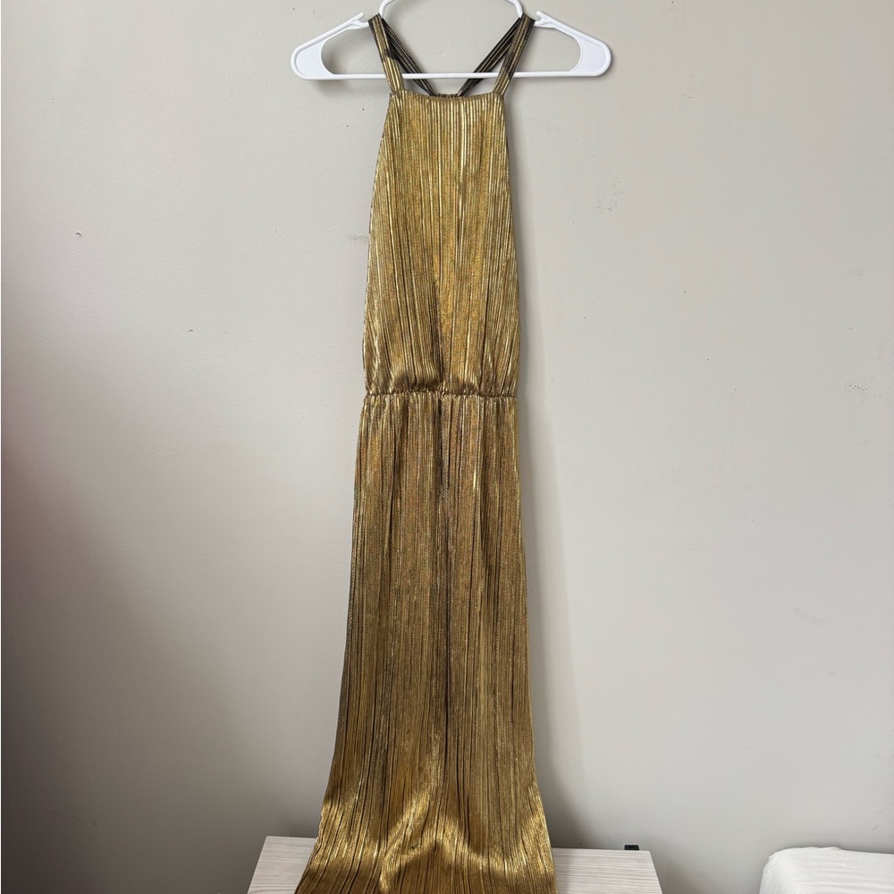 House of Harlow Gold Metallic Halter Maxi Dress